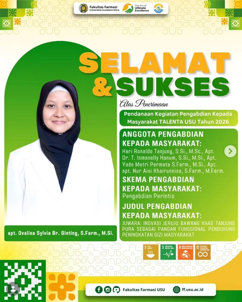 Dosen Fakultas Farmasi USU Raih Pendanaan Pengabdian kepada Masyarakat TALENTA 2026 melalui Program Inovasi Jamu Fungsional Berbasis Jeruju